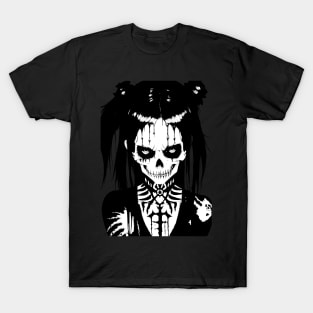 Sinister looking girl in black and white art T-Shirt